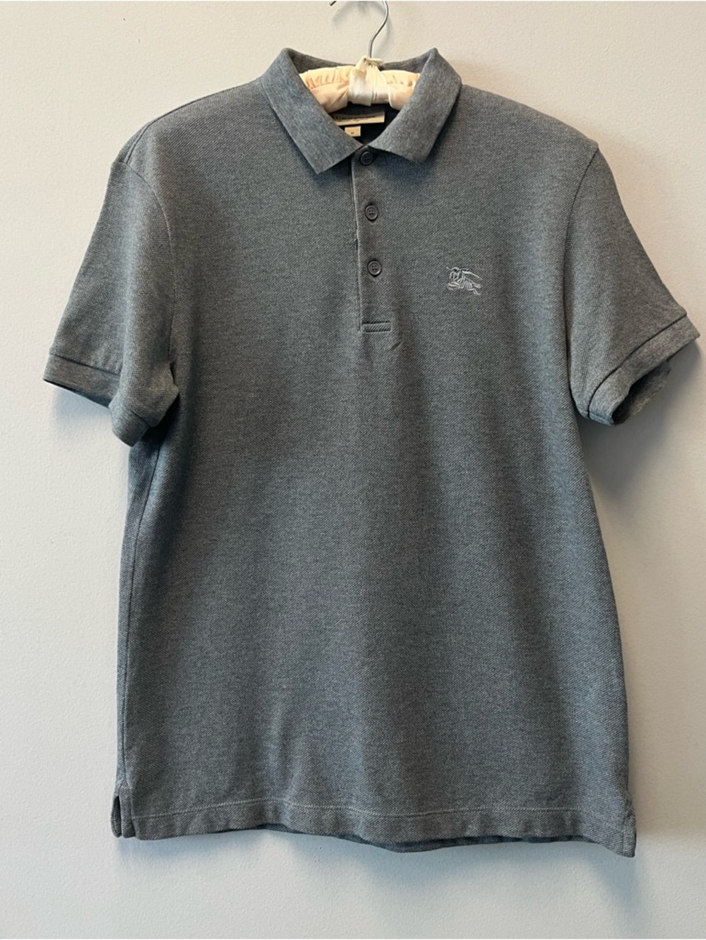 Burberry Grey Hartford Polo with Embroidered Equestrian Knight Logo—Medium